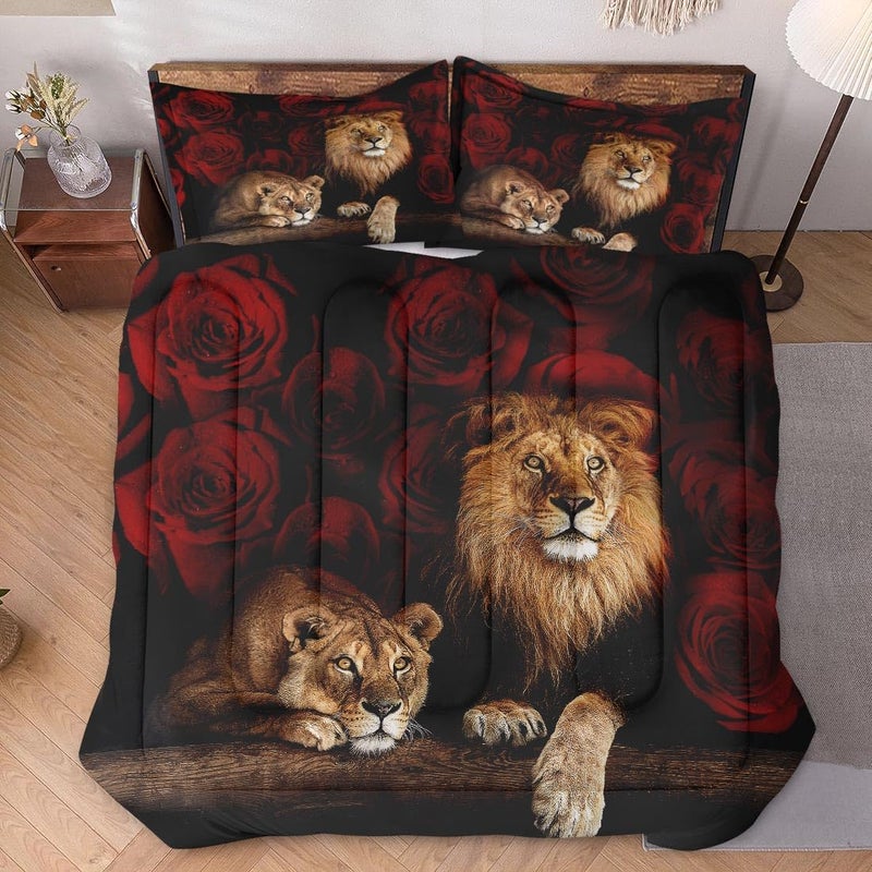 WeCozy Queen Size Comforter Set with 2 Pillowcases  Family Pride King Animal Lion Soft 3 Pcs Bedding for Kids and Adults Bedroom Bed Decor - Image 2